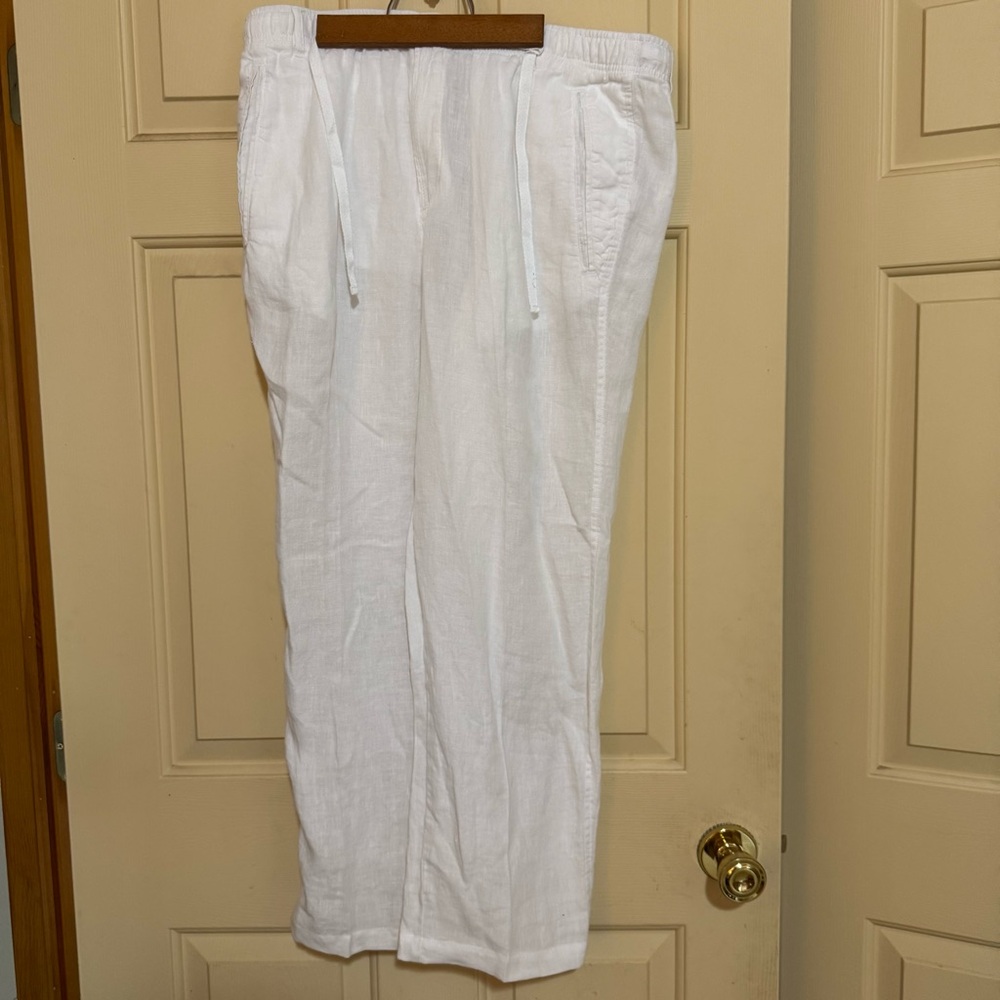 Women White 100% Linen Club Room Pants